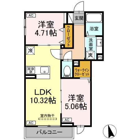 グラナーデ加賀(2LDK/2階)の間取り写真