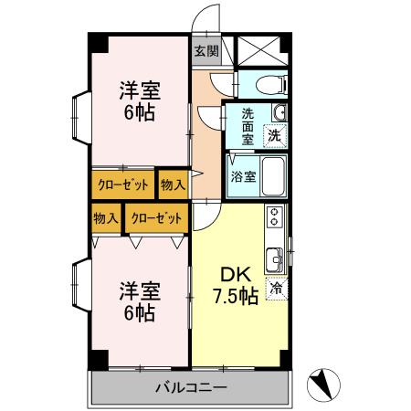 シャイニーヒル(2DK/5階)の間取り写真