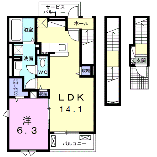 ウイ アウリイ(1LDK/3階)の間取り写真