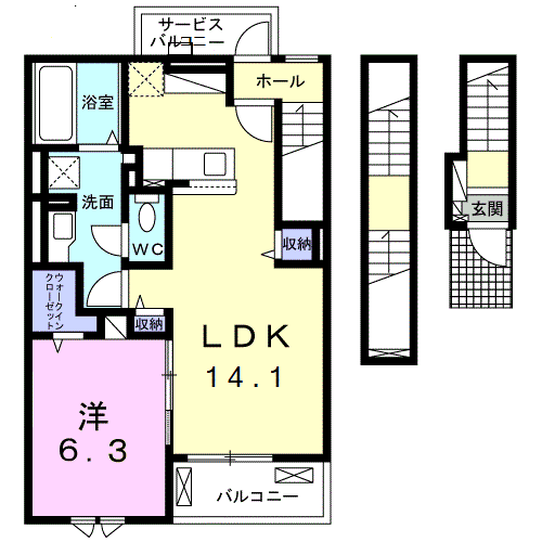 ウイ アウリイ(1LDK/3階)の間取り写真