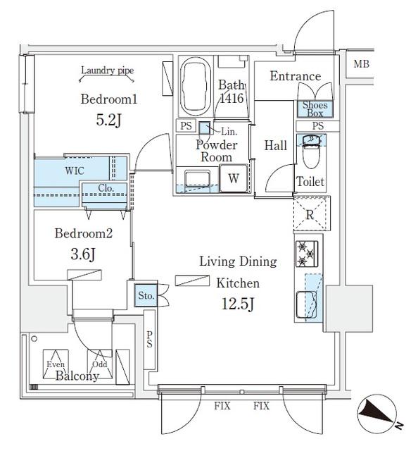 URBAN BREEZE 恵比寿(2LDK/2階)の間取り写真