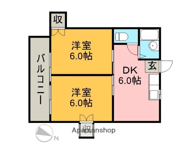 ヒルサイドメゾンA棟(2DK/1階)の間取り写真