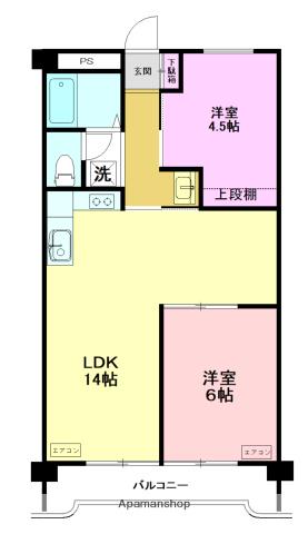 田園ドミール(2LDK/4階)の間取り写真