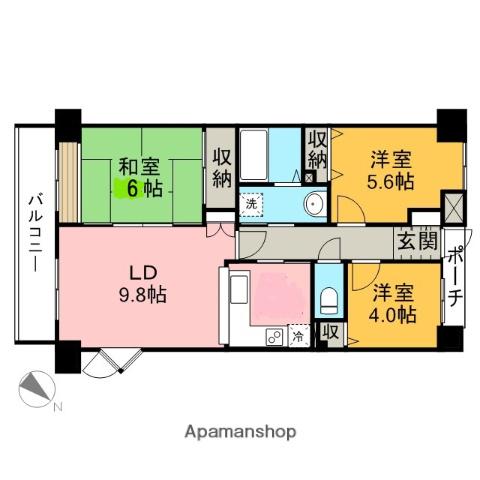 オクトス市ヶ尾1号棟(3LDK/2階)の間取り写真