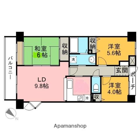 オクトス市ヶ尾1号棟(3LDK/7階)の間取り写真