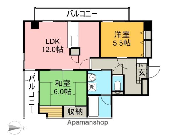 エスポワール青葉台A・B・C棟(2LDK/6階)の間取り写真