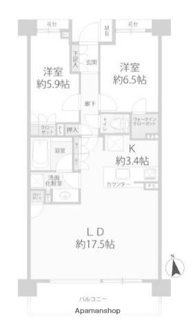パークハウス宮崎台花霞(2LDK/4階)の間取り写真