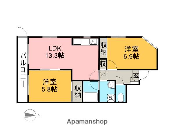 ハピネス森(2LDK/1階)の間取り写真