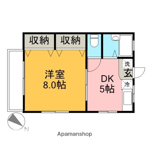 フラットK(1DK/2階)の間取り写真