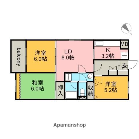 アンディヴェール(3LDK/2階)の間取り写真