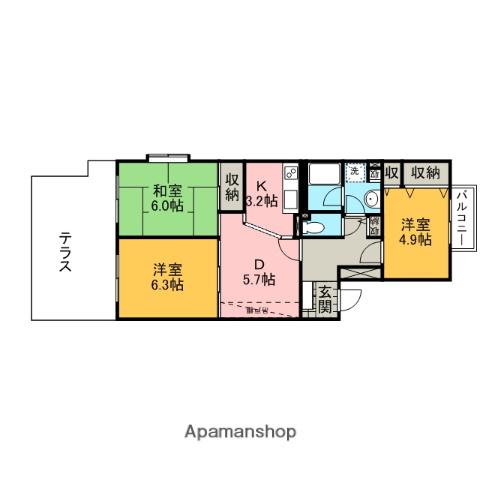 ベアートあざみ野(3DK/1階)の間取り写真