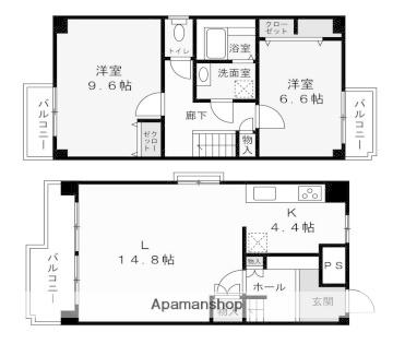 シャトー植村(2LDK/3階)の間取り写真