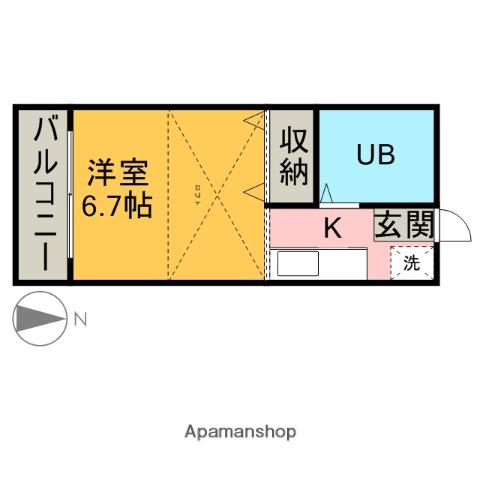 フラットF(1K/2階)の間取り写真