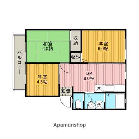 サンヴィレッヂ東 C(3DK/2階)の間取り写真