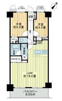 ライオンズマンション町田中町第2(2LDK/1階)の間取り写真