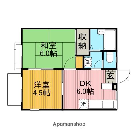 相模ハレーハイツ(2DK/1階)の間取り写真