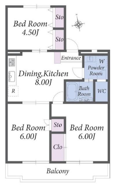 NINETY相模大野(3DK/1階)の間取り写真