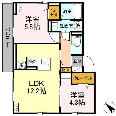 エリオント町田中町(2LDK/2階)の間取り写真