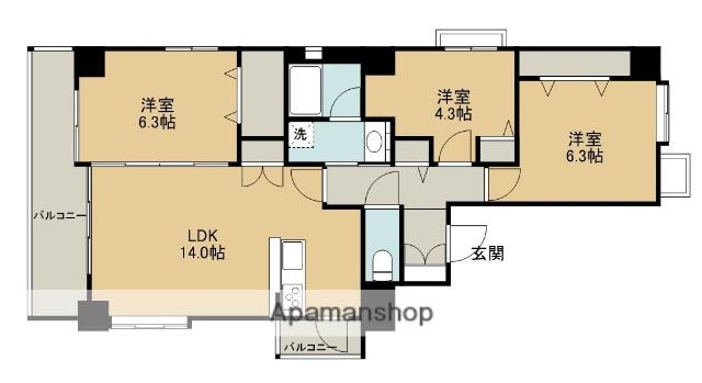 オーベル相模原(3LDK/12階)の間取り写真