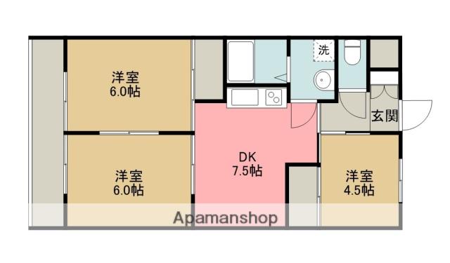 ベルウッド相模原(3DK/4階)の間取り写真