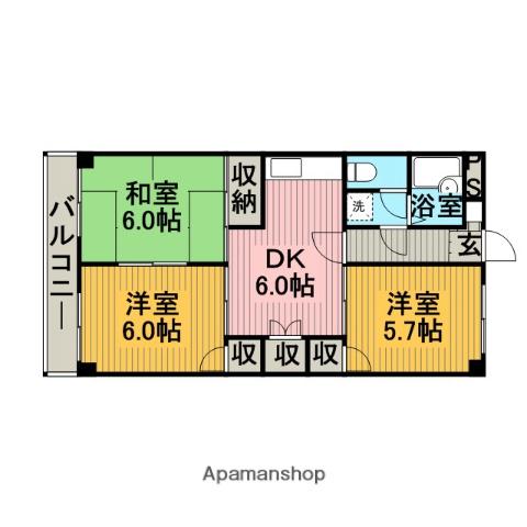 スカイハイツ田野倉(3DK/3階)の間取り写真