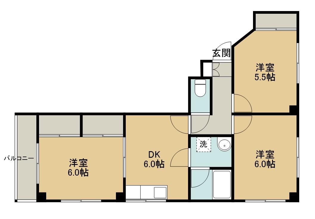 カーサビアンカクアトロ(3DK/2階)の間取り写真