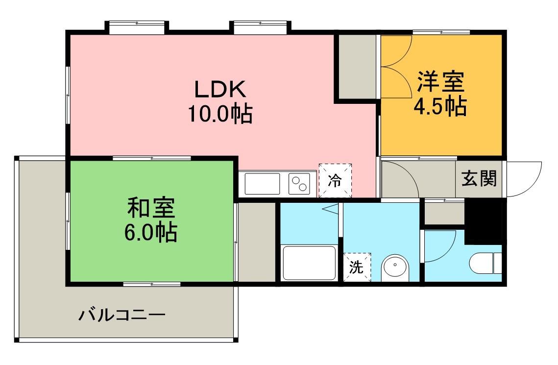 ダイヤハイツ西門(2LDK/2階)の間取り写真