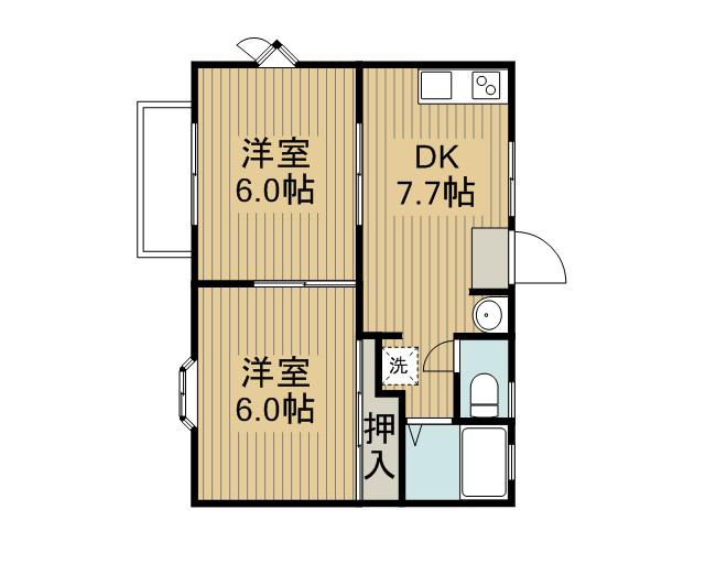 シャルマン小山Ⅰ(2DK/1階)の間取り写真