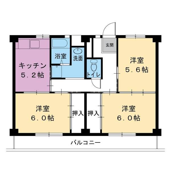 ビレッジハウス下九沢7号棟(3DK/4階)の間取り写真