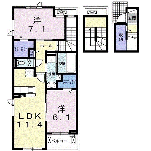 ベルフィオーレ忠生1(2LDK/3階)の間取り写真