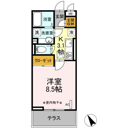 GRAND STATION宮上I(1K/1階)の間取り写真