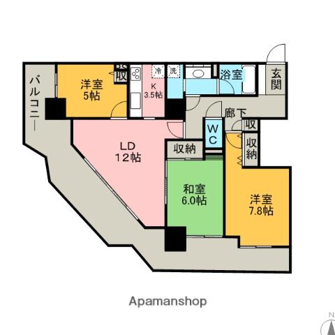 グラントーレ橋本(3LDK/21階)の間取り写真