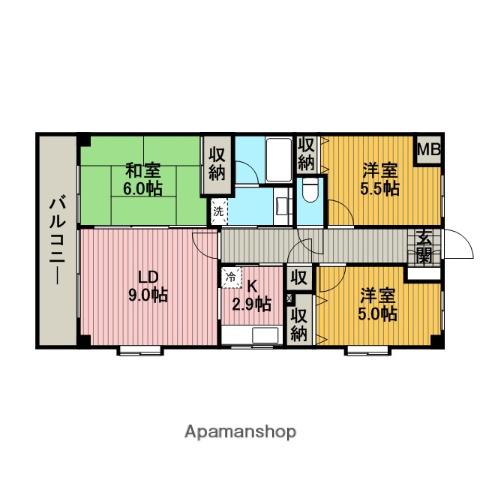 グレンツェント・ハイム相模大野(3LDK/2階)の間取り写真