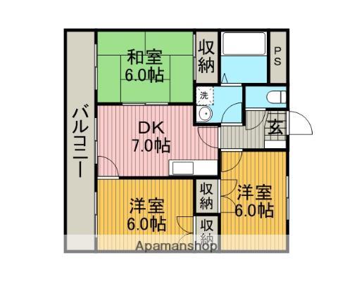 アスカコート相模原(3DK/4階)の間取り写真
