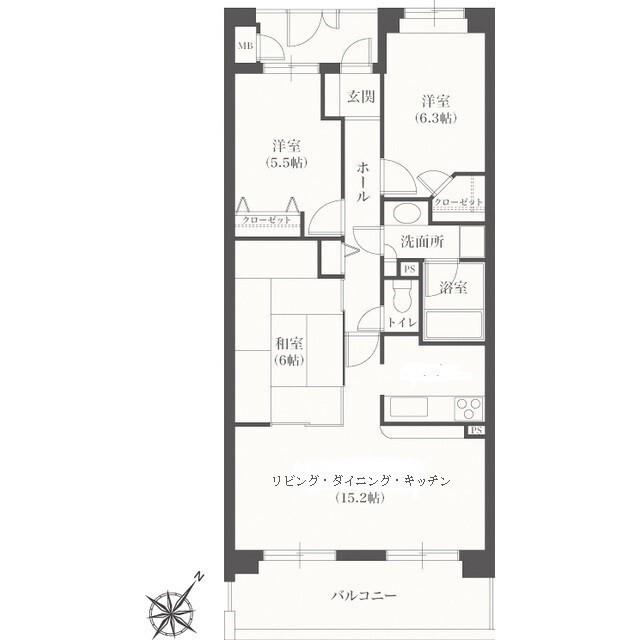 YMレジデンス相模大野(3LDK/2階)の間取り写真
