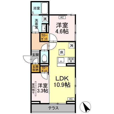 クロエ橋本(2LDK/1階)の間取り写真