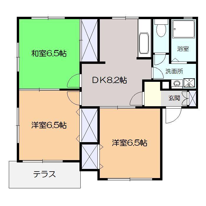 ライフコア萩C(3DK/1階)の間取り写真