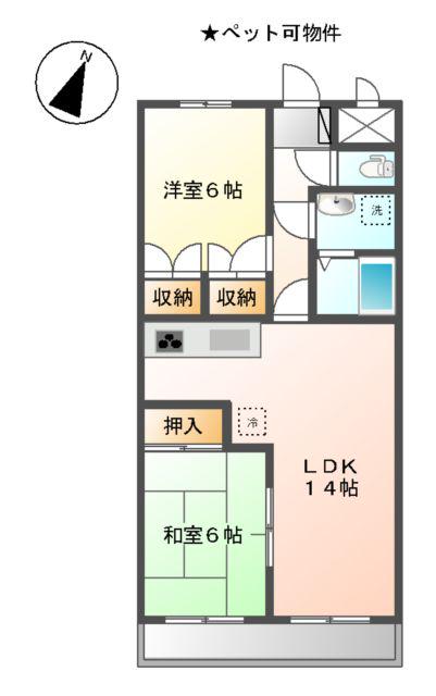 ドミールシャルム(2LDK/1階)の間取り写真