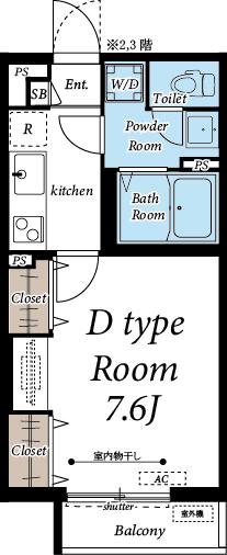 ヴィラ堀之内(1K/2階)の間取り写真