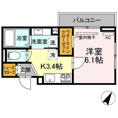 LA.GALLERIA(1K/2階)の間取り写真