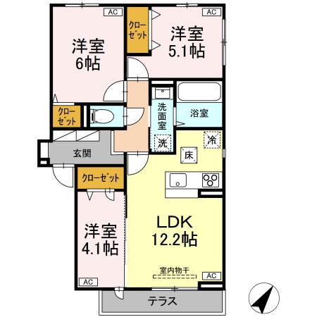 D-ROOM N(3LDK/1階)の間取り写真