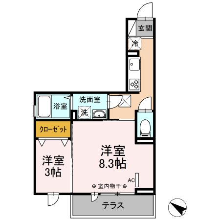 D-ROOM樹・旭町(2K/1階)の間取り写真