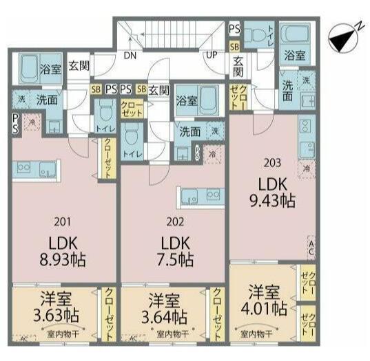 カインドネス相模原小山(1LDK/2階)の間取り写真