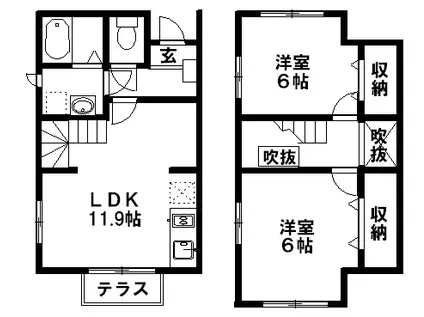 クァイエット(2LDK/1階)の間取り写真