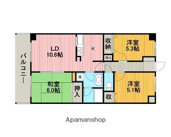 プライムコート(3LDK/3階)の間取り写真