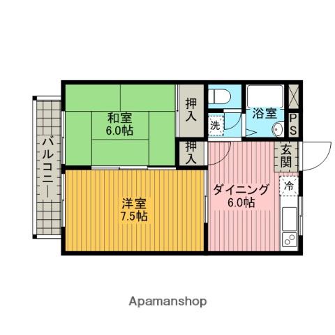 緑ヶ丘ハイツ(2DK/3階)の間取り写真