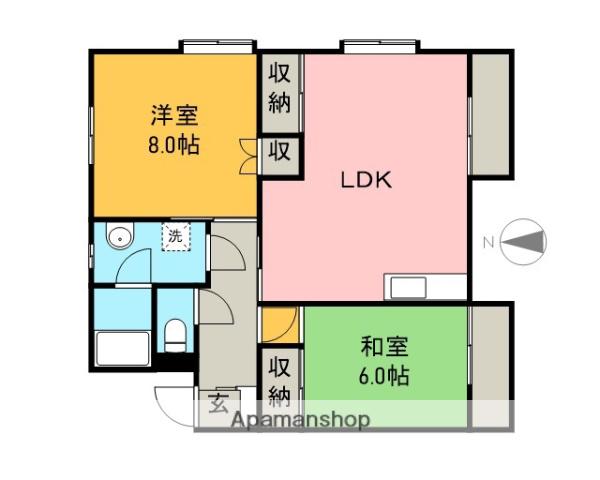 ポートランドマンションA棟(2LDK/1階)の間取り写真