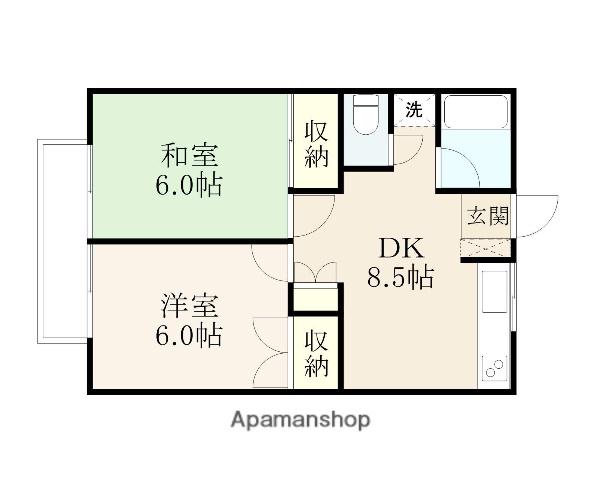 第2ハウスグリーン(2DK/2階)の間取り写真