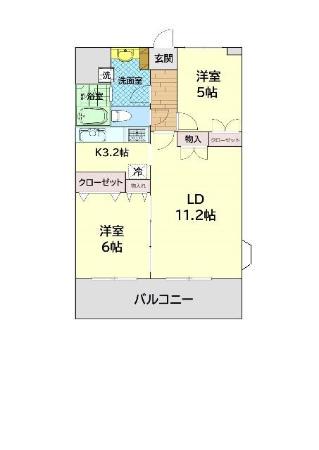 深見台レジデンス 第2(2LDK/2階)の間取り写真