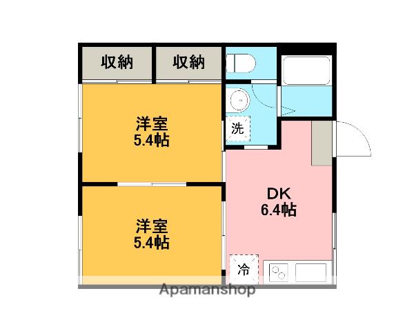 シャトーひらもと(2DK/1階)の間取り写真